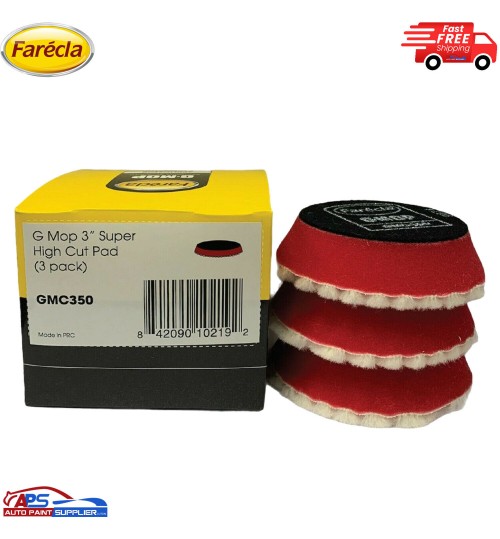 GMC350 G MOP FARECLA 3 INCH SUPER HIGH CUT WOOL COMPOUNDING PAD PACK OF 3